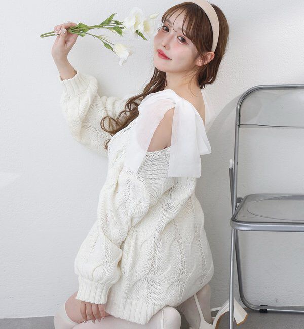  「ミルキーパレットニットミニワンピ／肩リボン取り外し可」|ワンピース|