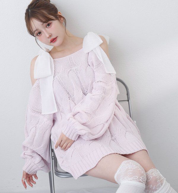  「ミルキーパレットニットミニワンピ／肩リボン取り外し可」|ワンピース|