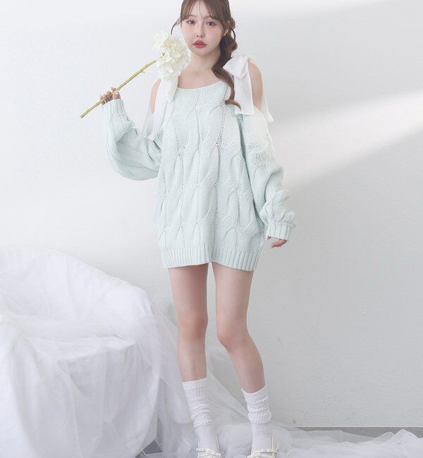  「ミルキーパレットニットミニワンピ／肩リボン取り外し可」|ワンピース|
