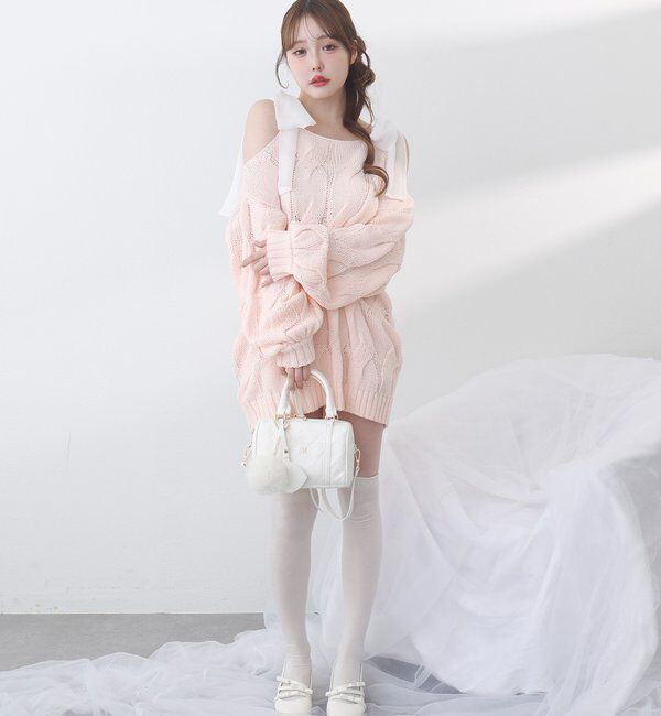  「ミルキーパレットニットミニワンピ／肩リボン取り外し可」|ワンピース|