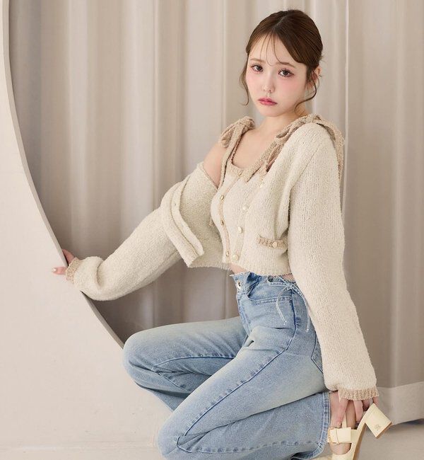  「【セットアップ可能】肩リボン配色ビスチェ」|ニット・セーター|