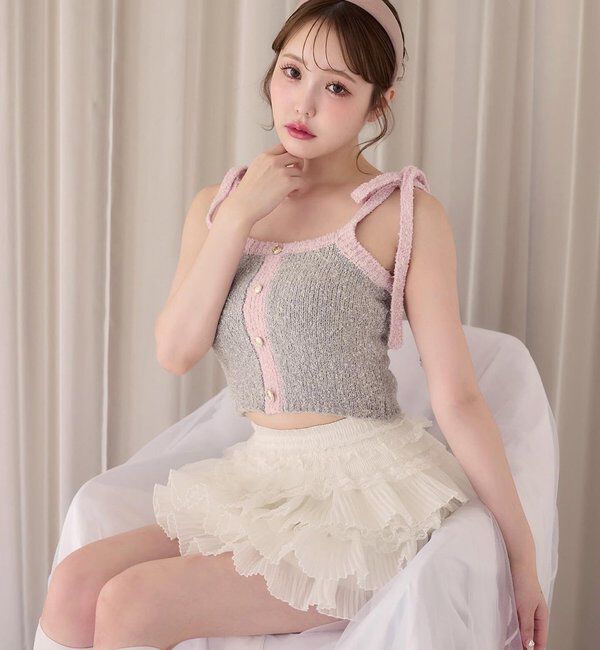  「【セットアップ可能】肩リボン配色ビスチェ」|ニット・セーター|