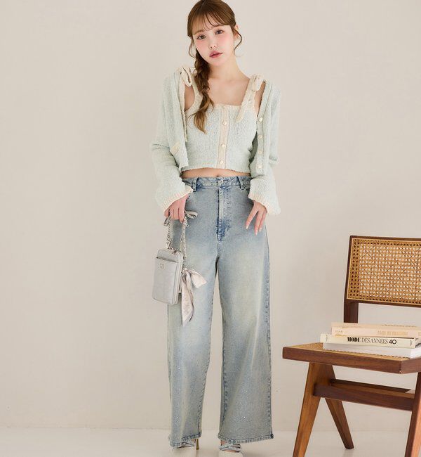  「【セットアップ可能】肩リボン配色ビスチェ」|ニット・セーター|