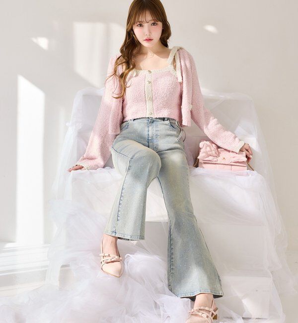  「【セットアップ可能】金ボタン配色カーディガン」|ニット・セーター|