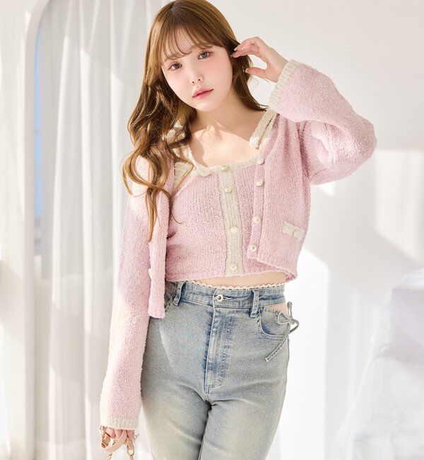  「【セットアップ可能】金ボタン配色カーディガン」|ニット・セーター|