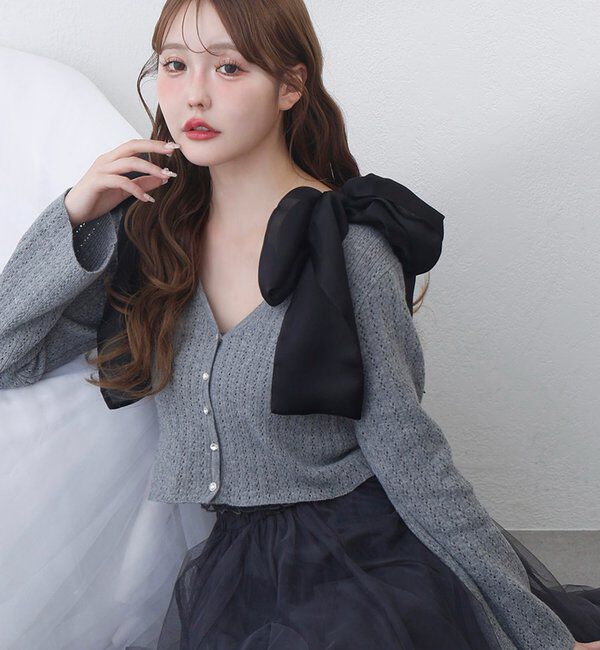  「肩リボン取り外し可能カップ付きシャーリングインナー」|プルオーバー|