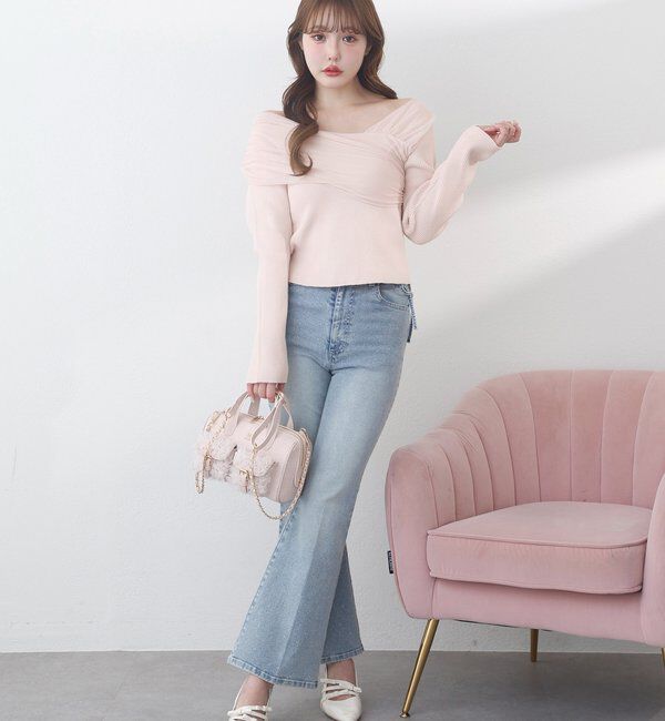  「異素材ドッキングオフショルニット」|ニット・セーター|