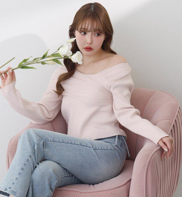  「異素材ドッキングオフショルニット」|ニット・セーター|