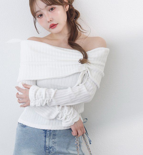  「ドロストリボンオフショルトップス」|プルオーバー|