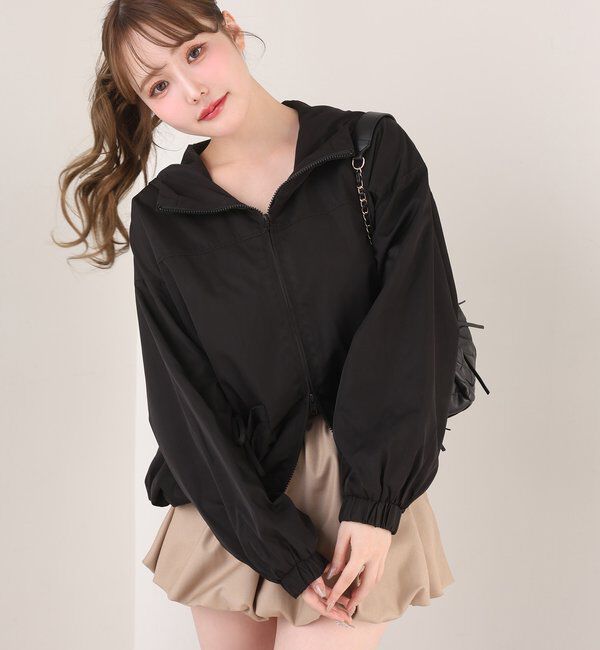  「ドロストリボンポケット付きマウンテンパーカー」|ダウンベスト・ベスト|ブラック