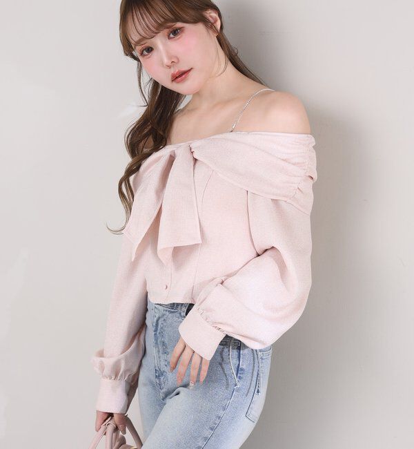  「肩ビジューリボンオフショルブラウス」|シャツ・ブラウス|