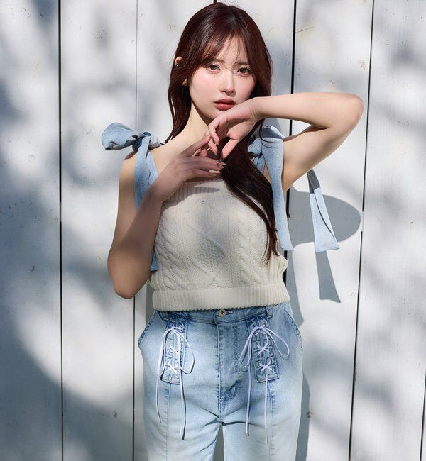  「【Denim Collection】肩リボンビスチェ」|シャツ・ブラウス|