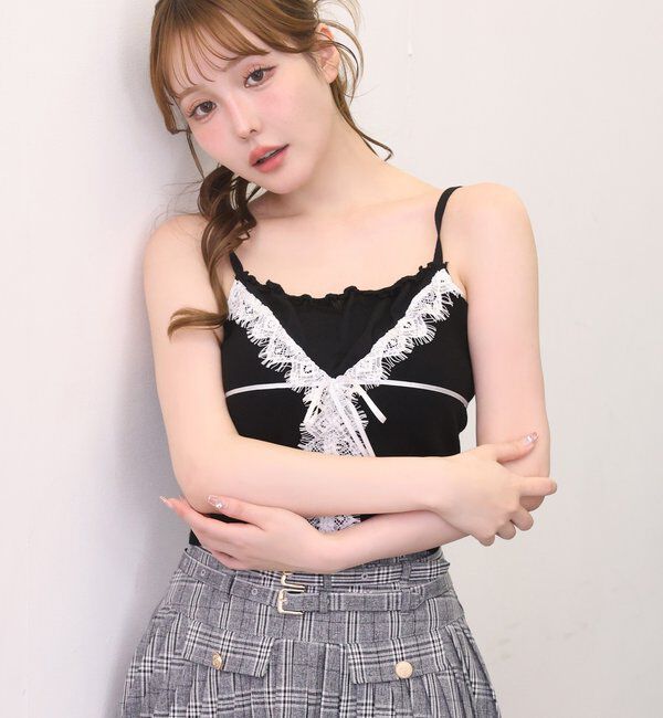  「レース付きニットビスチェ」|ニット・セーター|ブラック