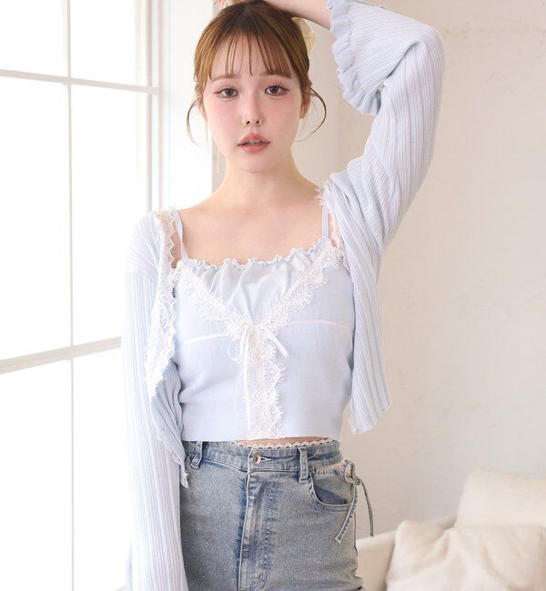  「レース付きリブカーディガン」|ニット・セーター|