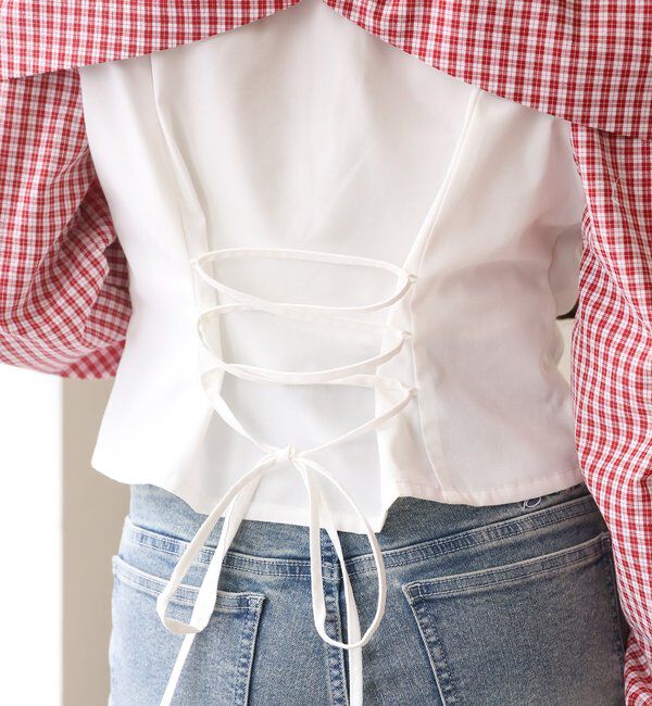  「バックレースアップ配色オフショルブラウス」|シャツ・ブラウス|