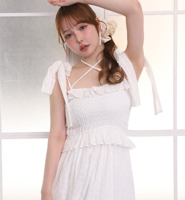  「【SMサイズ展開あり】肩リボンシャーリングワンピース」|ワンピース|