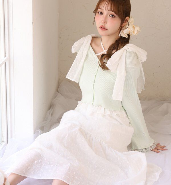  「【SMサイズ展開あり】肩リボンシャーリングワンピース」|ワンピース|