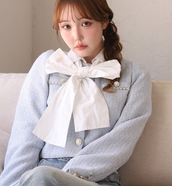  「ノーカラーツイードジャケット」|ダウンベスト・ベスト|