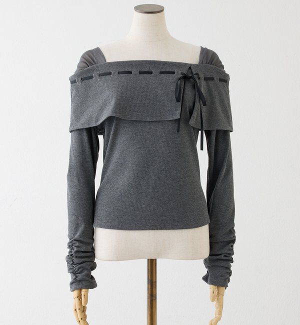  「配色リボンオフショルトップス」|プルオーバー|