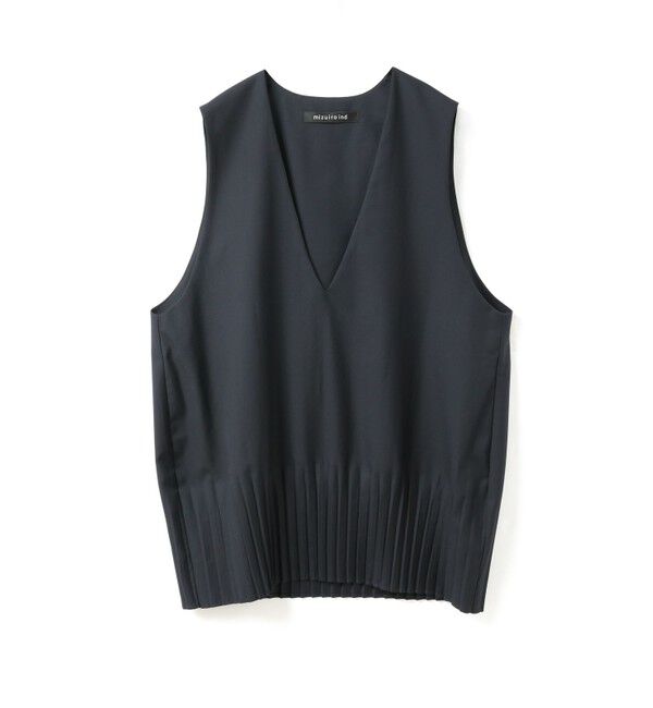 mizuiro ind「mizuiro ind プリーツヘムVネックベスト」|ベスト・ジレ|ネイビー