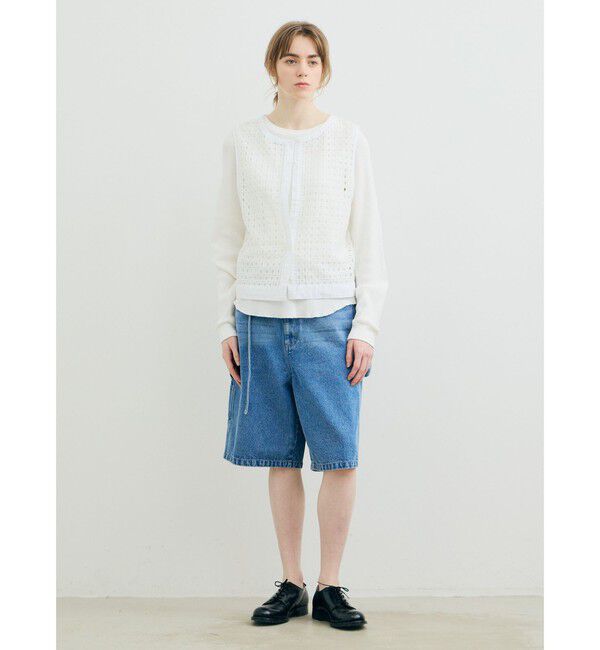 MARMARMAR「MARMARMAR メッシュレースドローストリングベスト」|ベスト・ジレ|オフホワイト