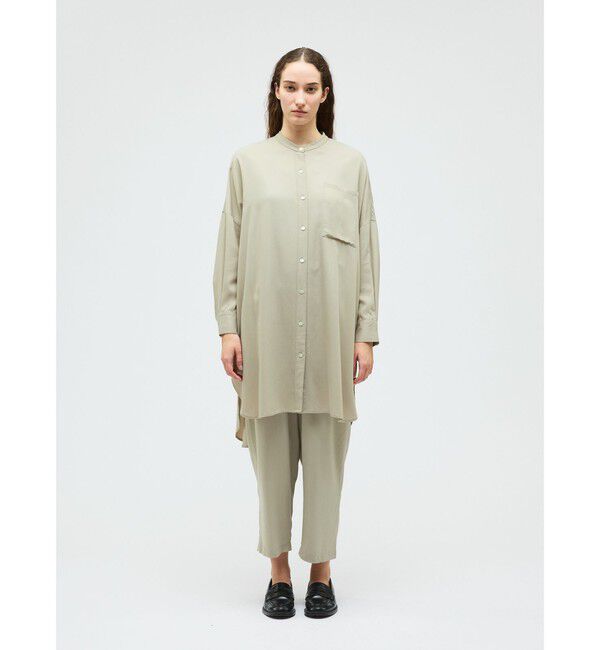 mizuiro ind「mizuiro ind T/Rバンドカラーロングシャツ」|シャツ・ブラウス|