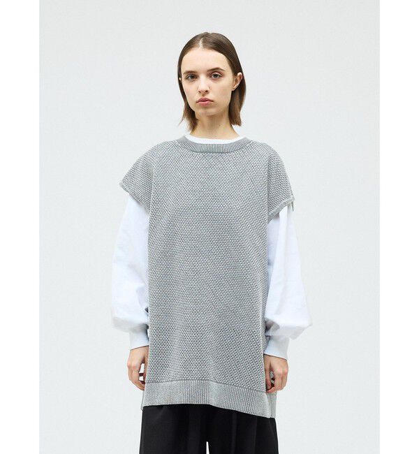 mizuiro ind「mizuiro ind ストーンウォッシュメッシュロングベスト」|ベスト・ジレ|グレー