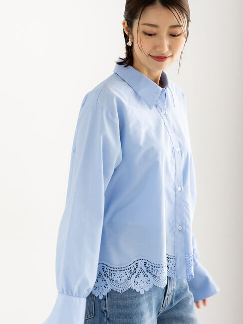 Te chichi「スカラップレースヘムクロップトシャツ」|シャツ・ブラウス|サックスブルー