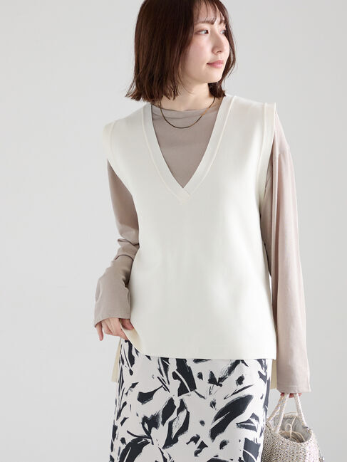 Te chichi「Vネックニットベスト」|ダウンベスト・ベスト|オフホワイト