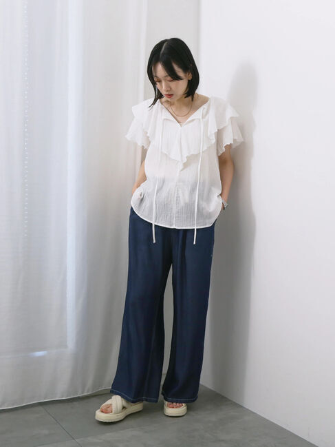 Samansa Mos2 blue「◎フリルブラウス」|シャツ・ブラウス|