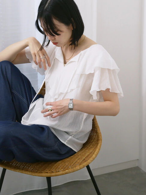 Samansa Mos2 blue「◎フリルブラウス」|シャツ・ブラウス|