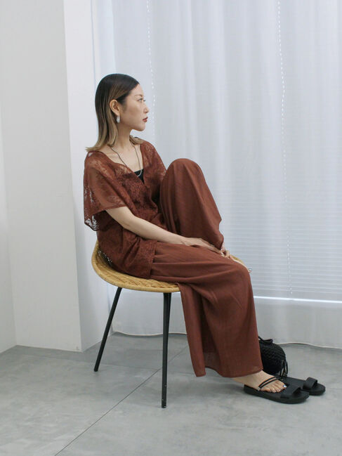 Samansa Mos2 blue「楊柳ガウチョパンツ」|その他|