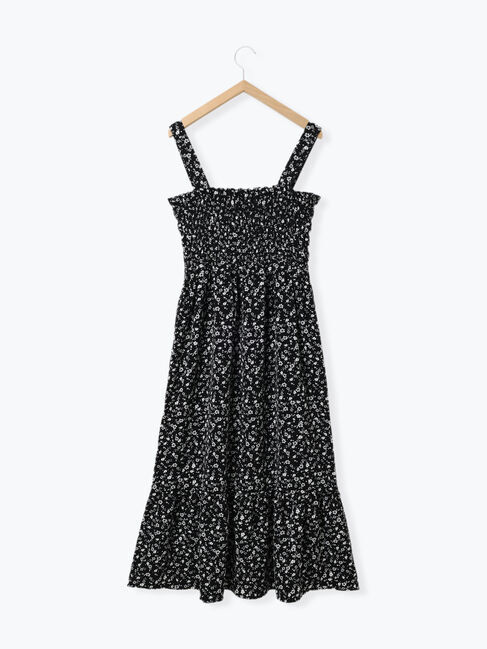 Samansa Mos2 blue「花柄シャーリングワンピース」|ワンピース|