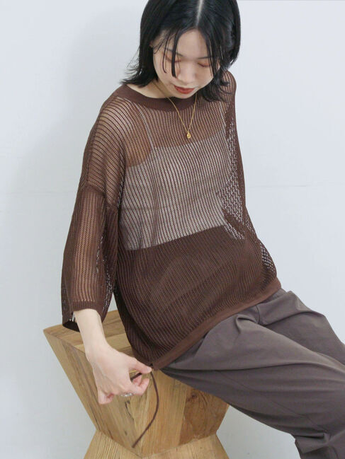 Samansa Mos2 blue「メッシュプルオーバー」|ニット・セーター|