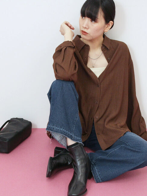 Samansa Mos2 blue「楊柳レギュラーシャツ」|シャツ・ブラウス|ブラウン