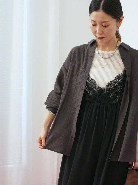 Samansa Mos2 blue「楊柳レギュラーシャツ」|シャツ・ブラウス|チャコールグレー