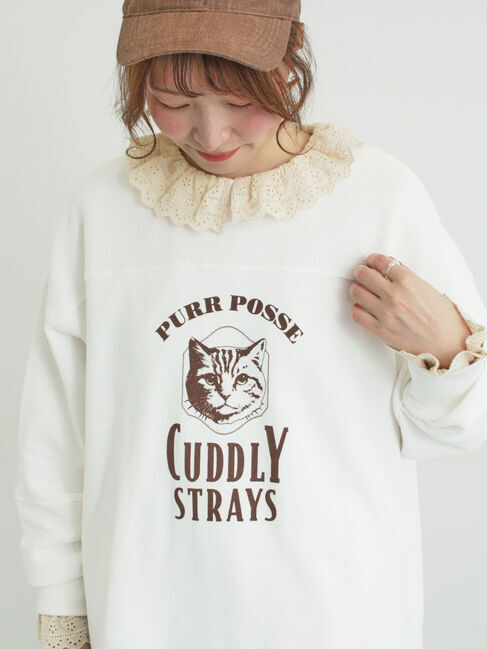 Samansa Mos2「切替ミニ裏毛プリントスウェット」|Tシャツ・カットソー|オフホワイト