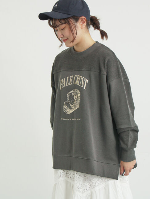 Samansa Mos2「切替ミニ裏毛プリントスウェット」|Tシャツ・カットソー|チャコールグレー