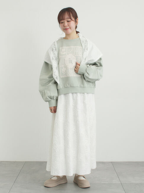 Samansa Mos2「裏毛CAT柄パーツレース付スウェット」|Tシャツ・カットソー|