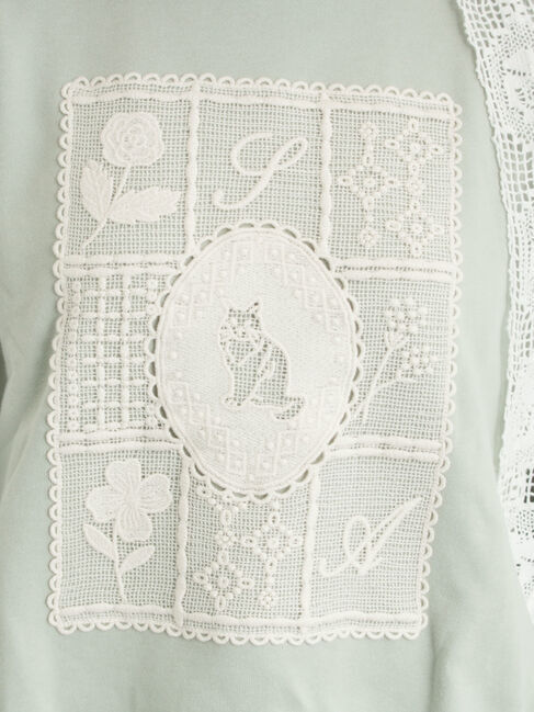 Samansa Mos2「裏毛CAT柄パーツレース付スウェット」|Tシャツ・カットソー|