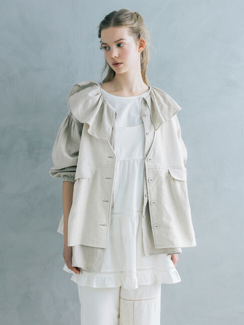 Samansa Mos2「【Cross&times;Linen】セーラーカラーブラウス」|シャツ・ブラウス|ベージュ