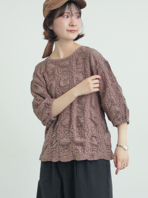Samansa Mos2「レース膨れジャガードプルオーバー」|Tシャツ・カットソー|モカ