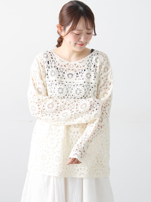 Samansa Mos2「モチーフ編みニットプルオーバー」|ニット・セーター|オフホワイト