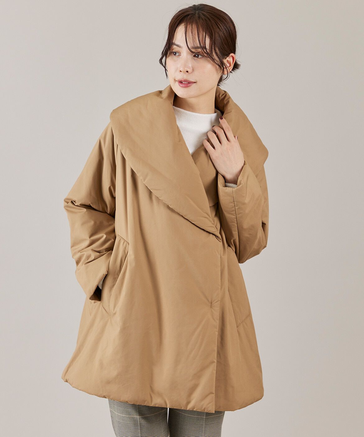 INED「ショールカラーミドル丈中綿コート《LIMONTA EAST》」|ピーコート|