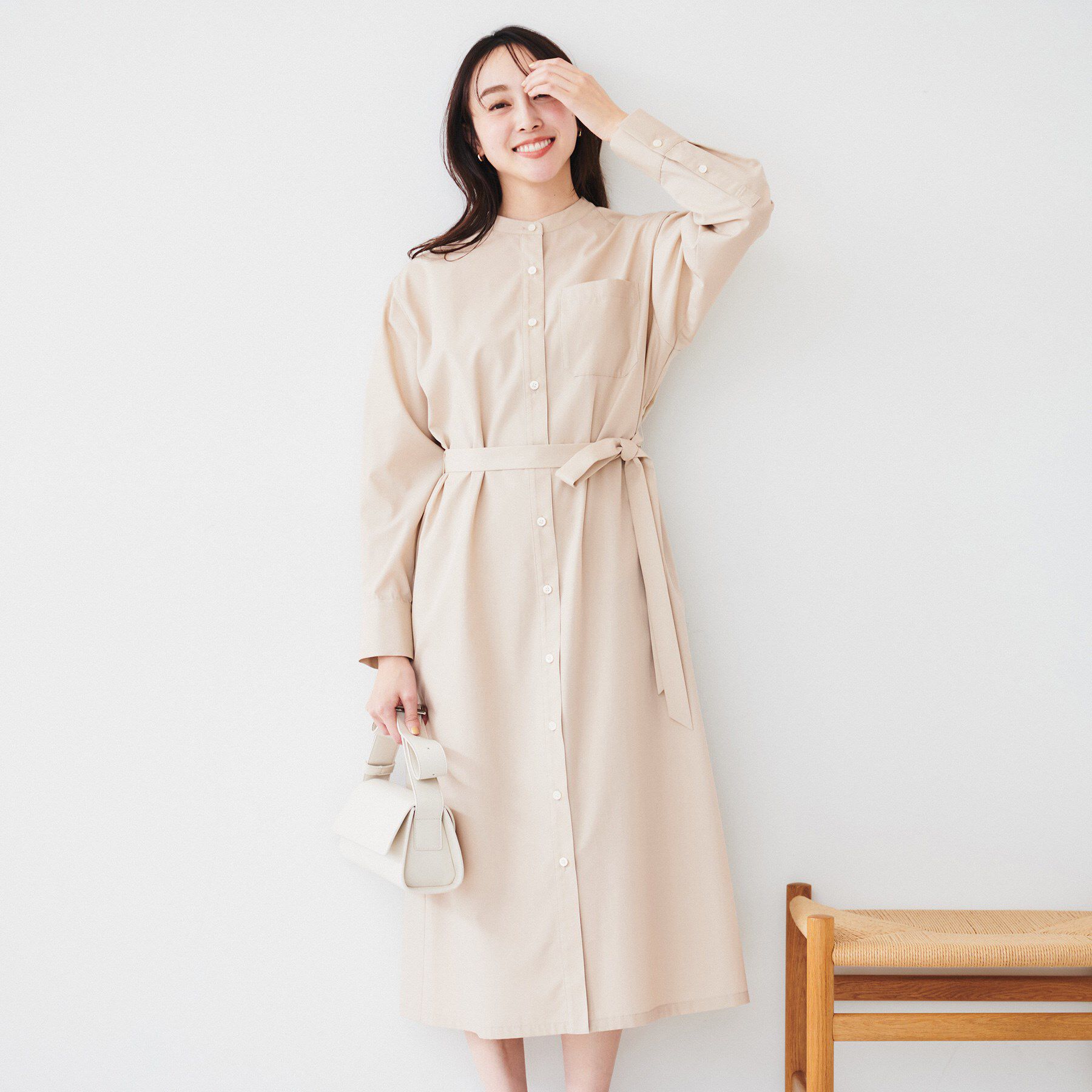 UNTITLED「バンドカラーシャツワンピース」|ワンピース|ピンクベージュ(05