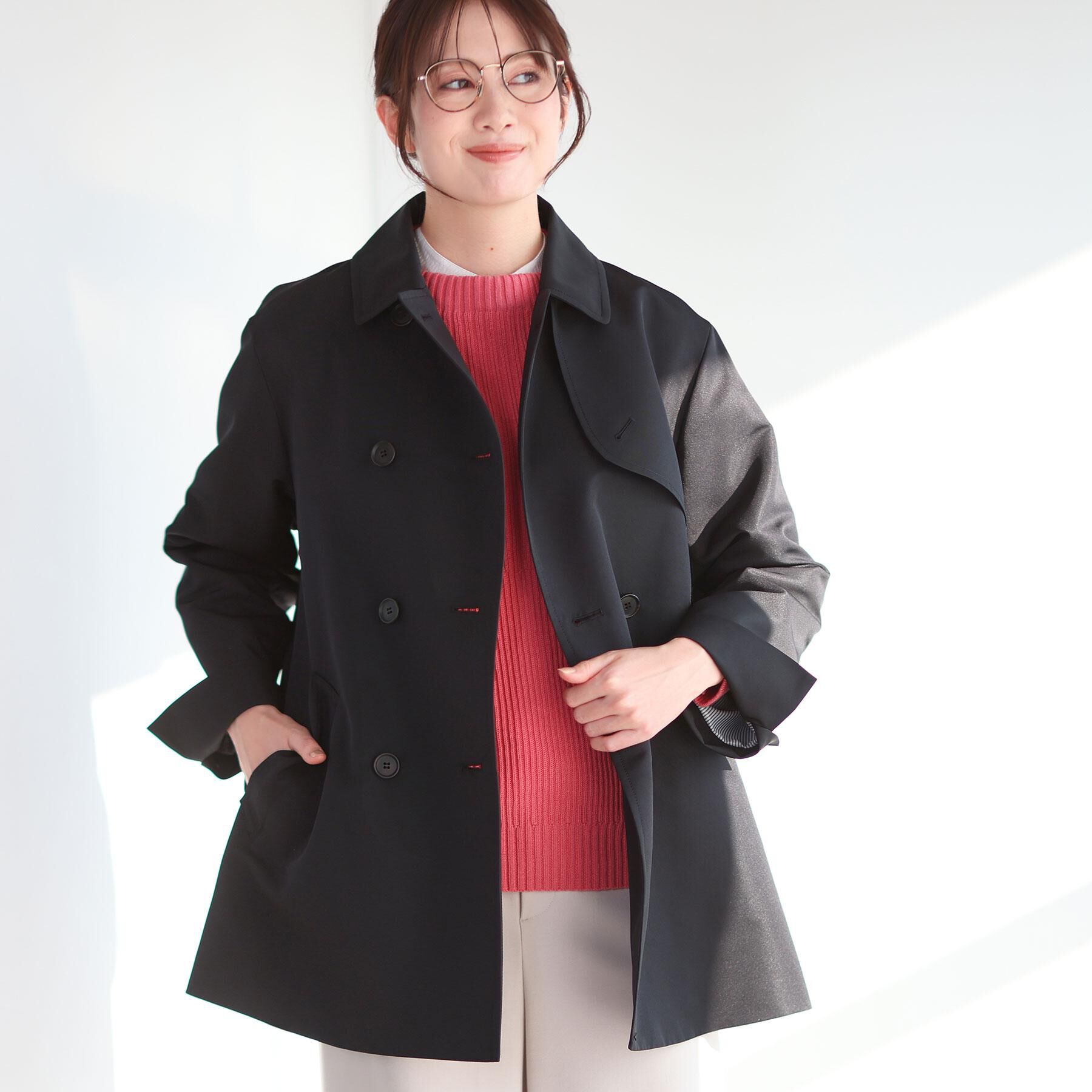 Reflect「【オン・オフ着回しやすい◎】ダブルブレストジャケット」|ステンカラーコート|ブラック(019)