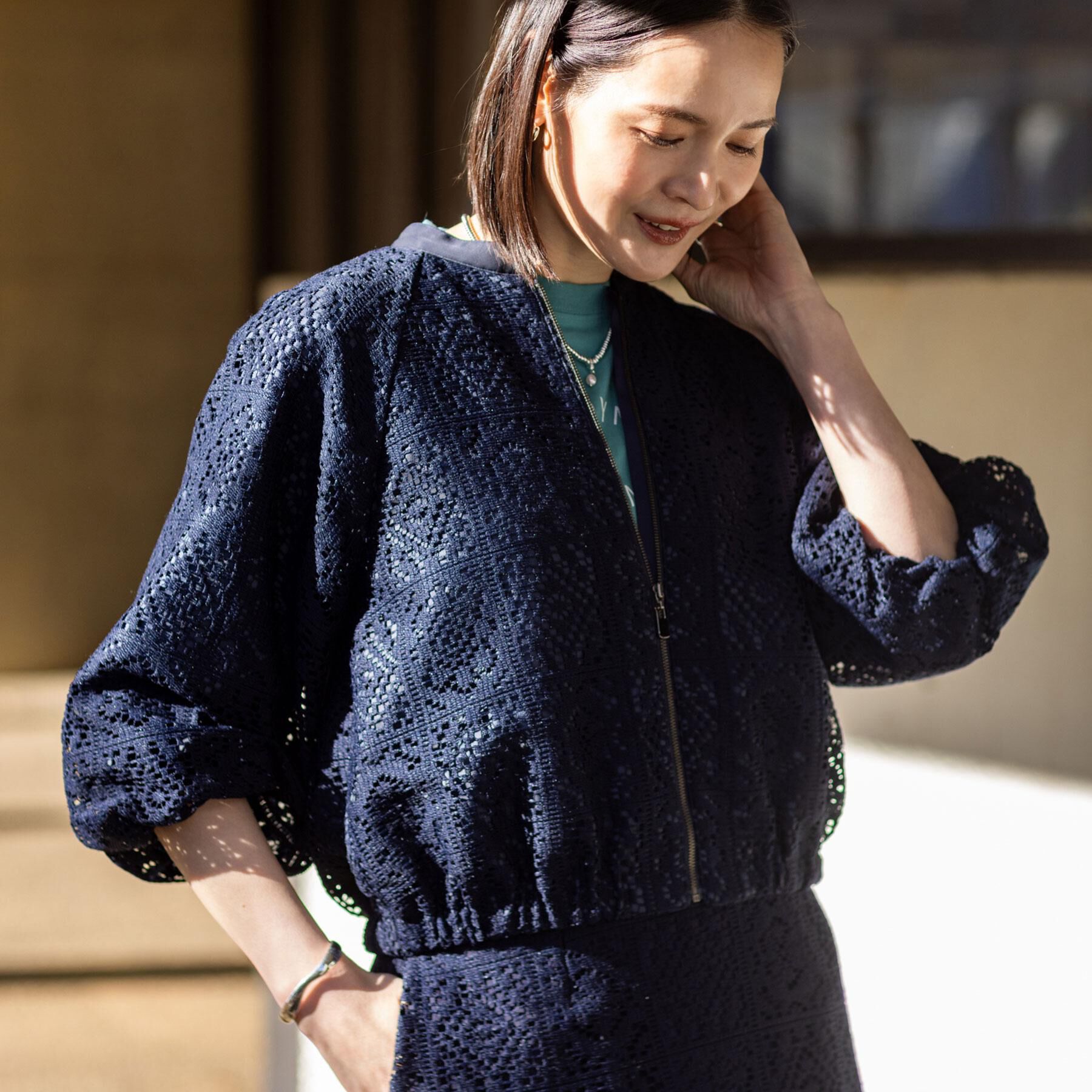 Reflect「【セットアップ可】ジップアップレースショートブルゾン」|ブルゾン・スタジャン|ネイビー(094)