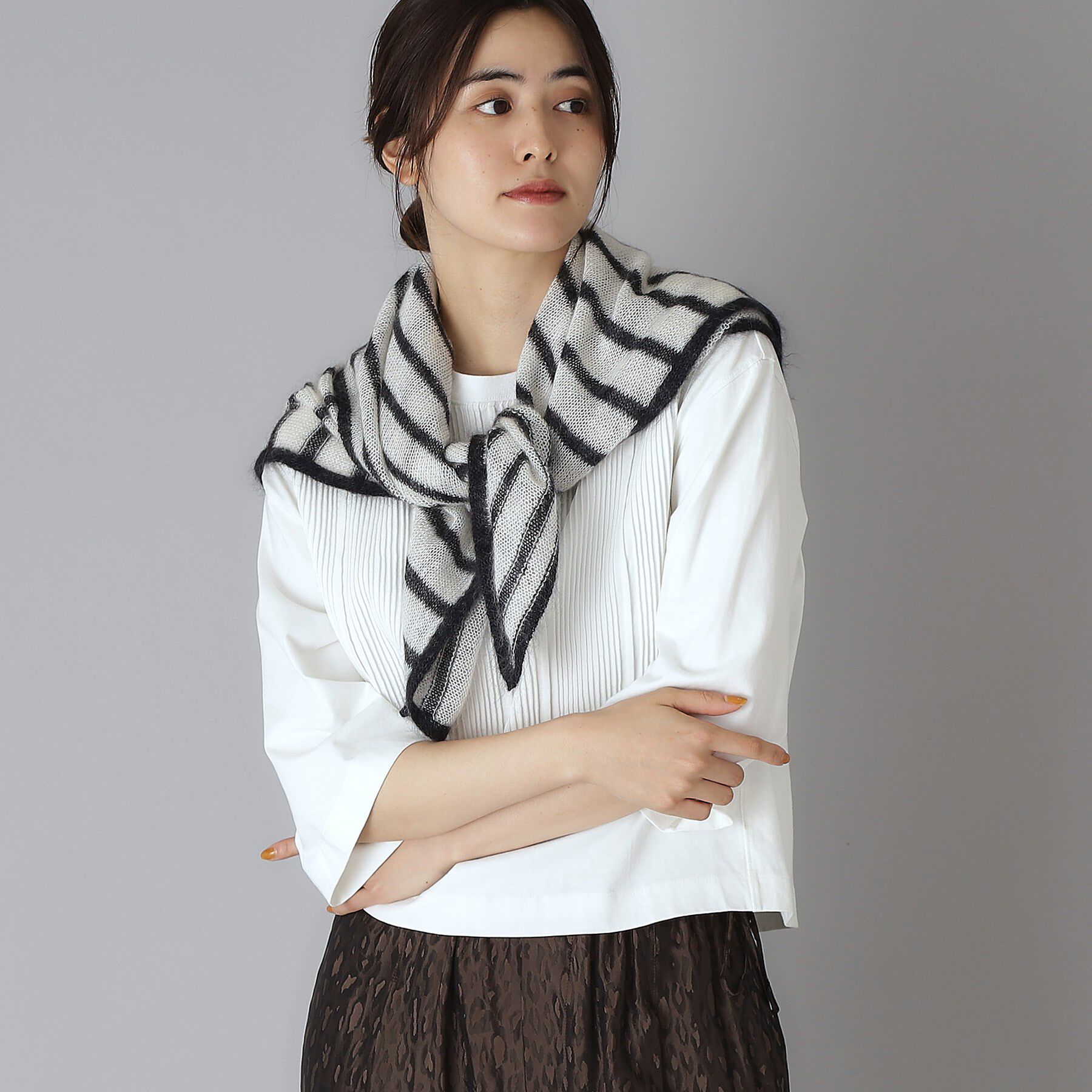 DRESSTERIOR「ASAUCE MELER（アソースメレ）モヘヤシルクヘアリーボーダースカーフ」|バンダナ・スカーフ|