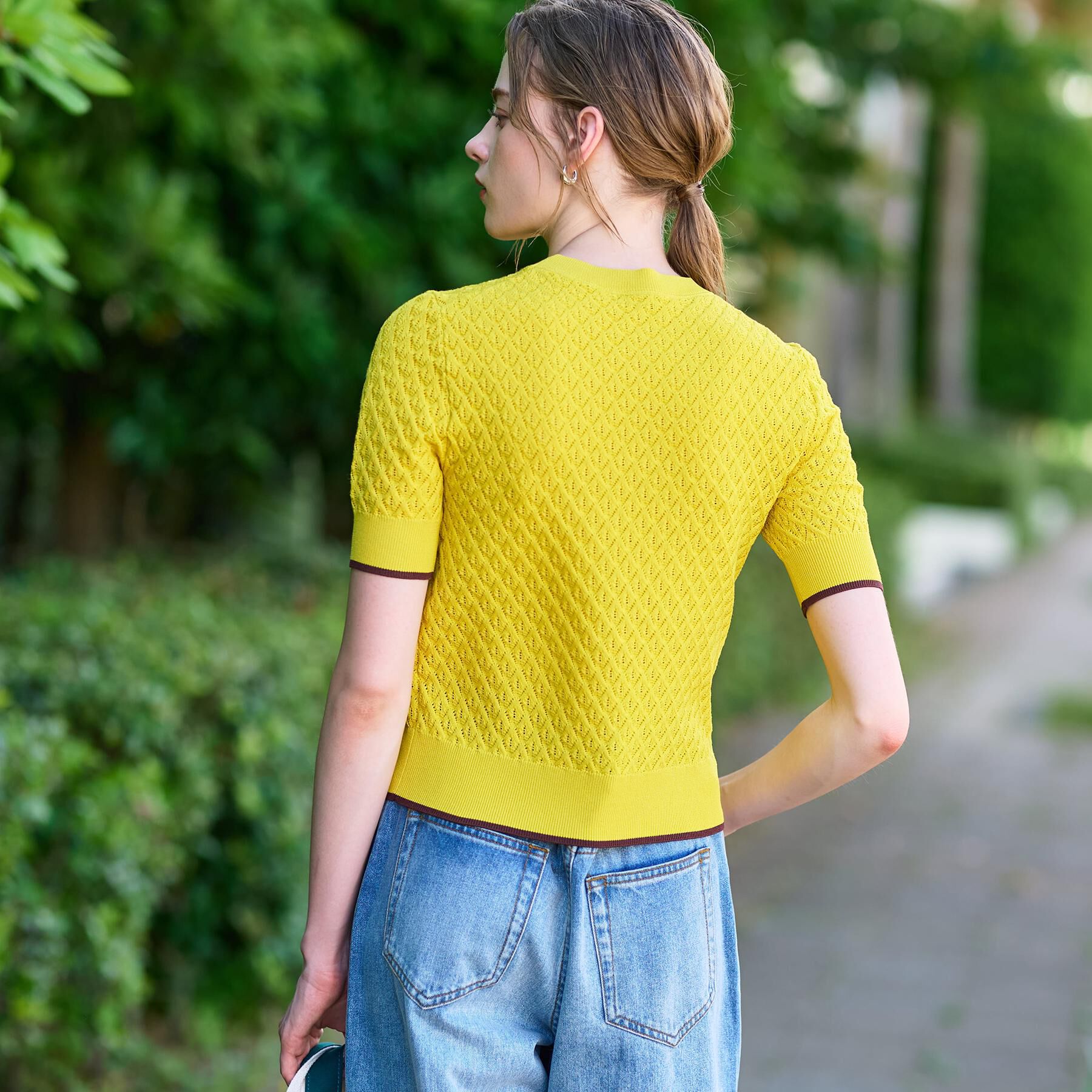 DRESSTERIOR「【6色展開/オンオフ】レース編みハーフスリーブニット」|ニット・セーター|