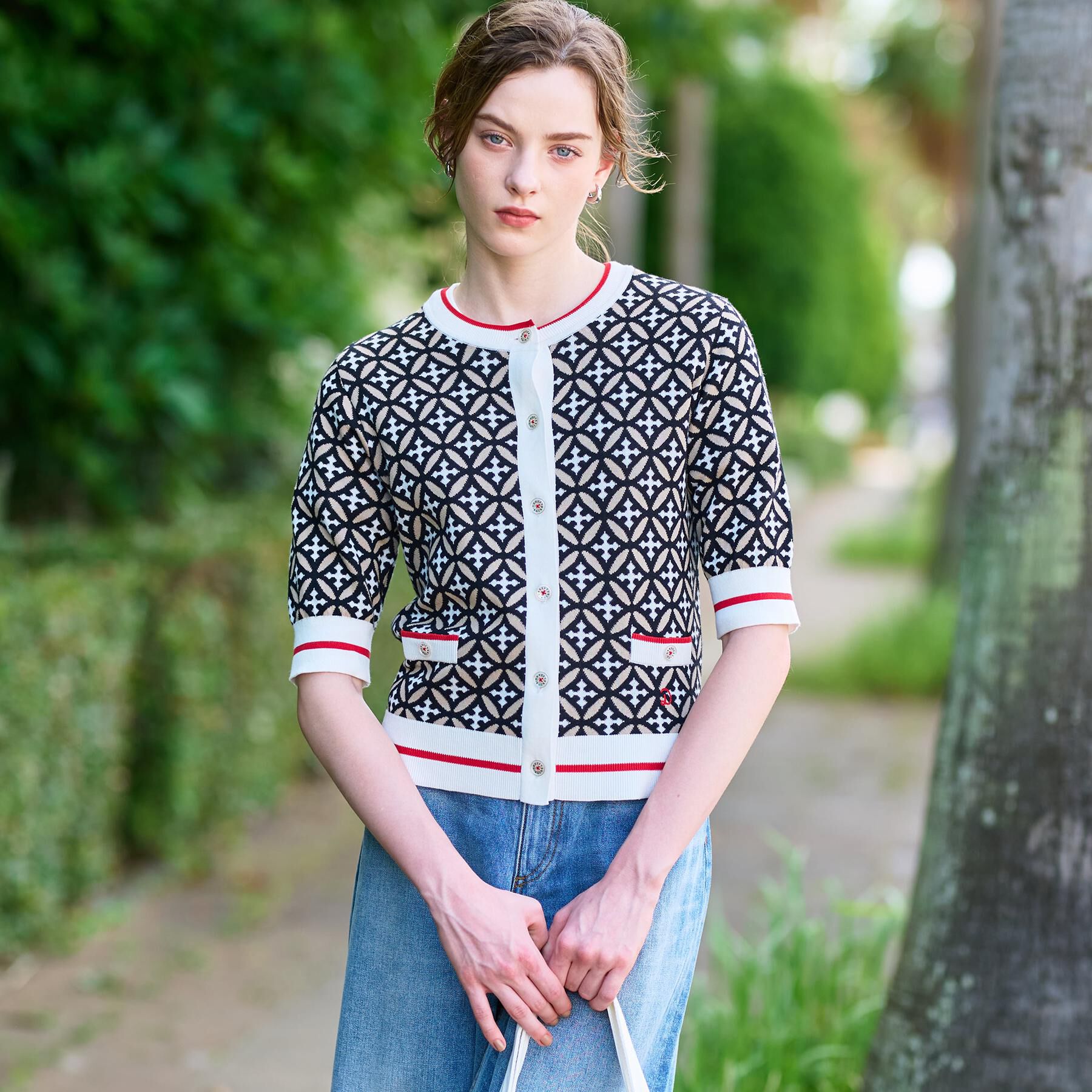 DRESSTERIOR「【美人百花/モデル美香着用】オーバーラップサークルハーフスリーブカーディガン」|カーディガン|